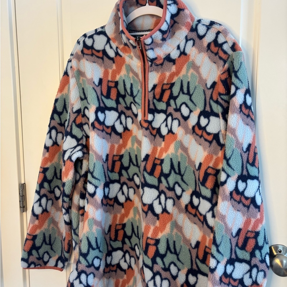 Colorful Mountain and Isles Patterned Fleece Pullover - Picture 3 of 10